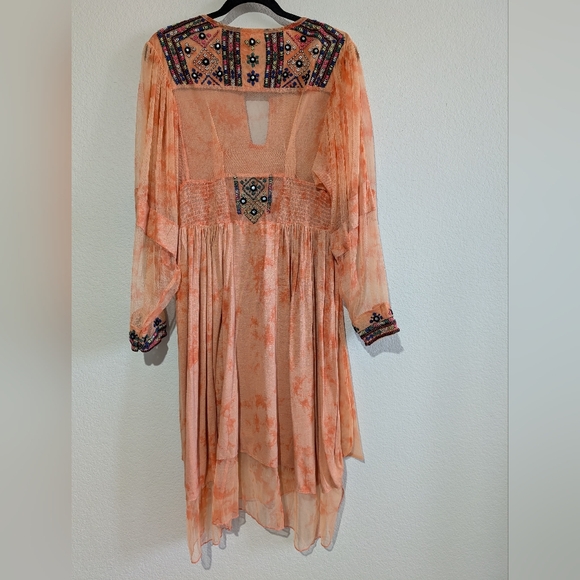 Free People Market Place Beaded Orange Sorbet Waist Tie Maxi Top XS Coral - Picture 11 of 16